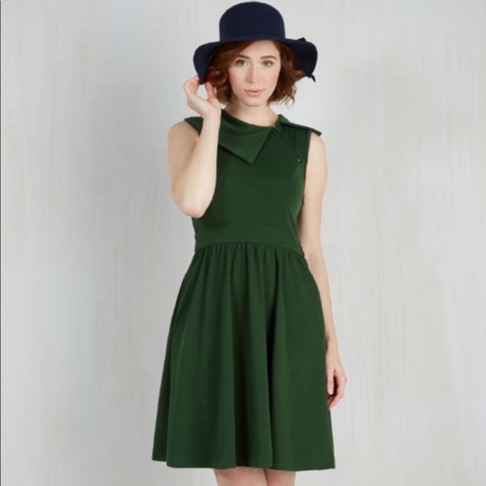 Modcloth - fold over collar green dress